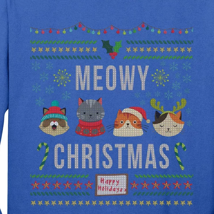 Meowy Christmas Cat Lover Tacky Ugly Christmas Party Gift Tall Long Sleeve T-Shirt