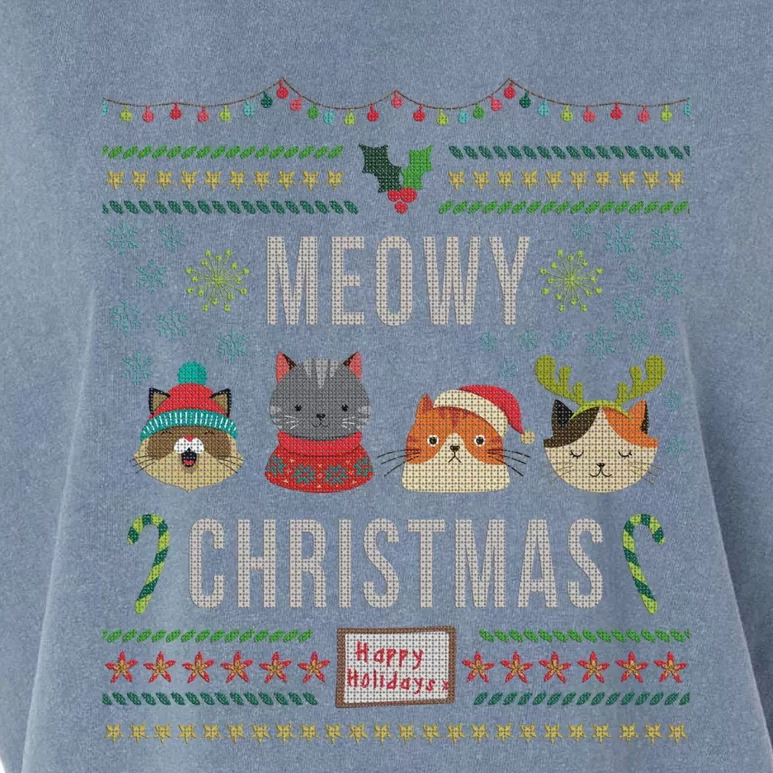 Meowy Christmas Cat Lover Tacky Ugly Christmas Party Gift Garment-Dyed Women's Muscle Tee