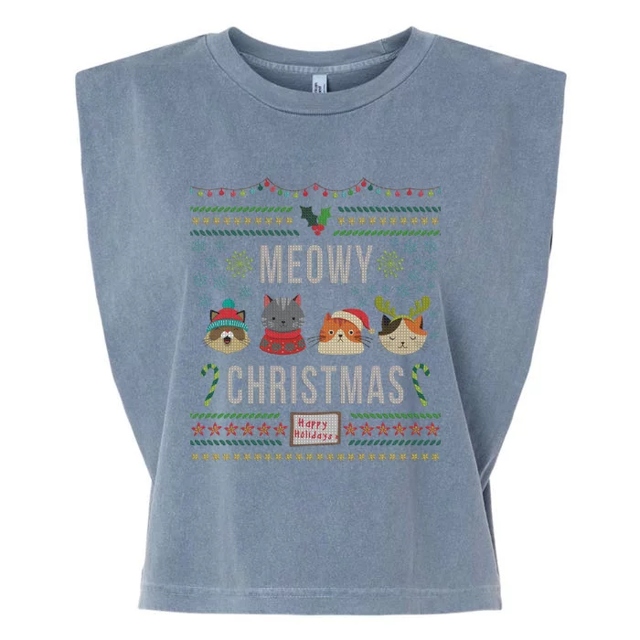 Meowy Christmas Cat Lover Tacky Ugly Christmas Party Gift Garment-Dyed Women's Muscle Tee