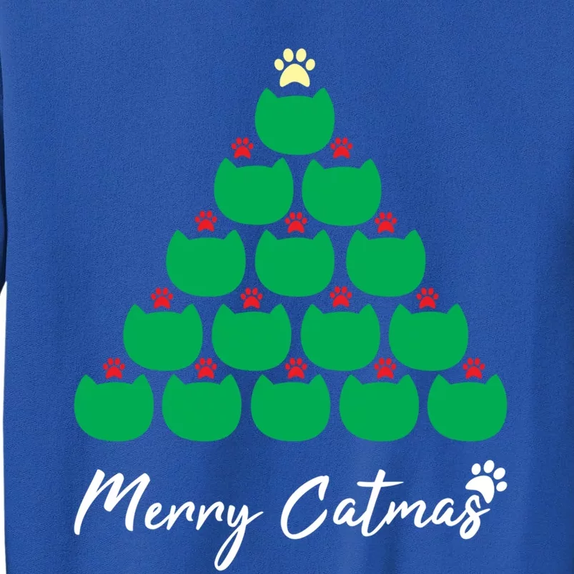 Merry Catmas Cute Christmas Cat Paw Tree Meowy Catmas Kitten Gift Tall Sweatshirt