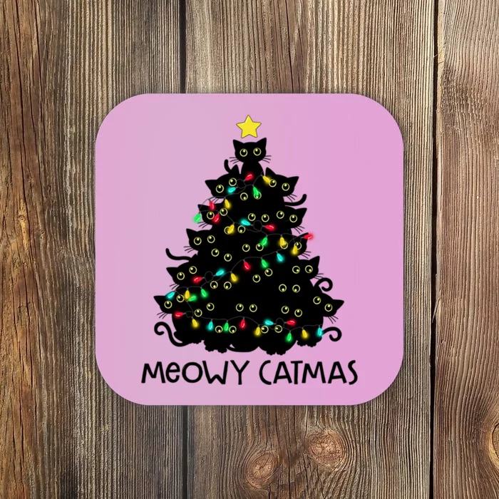 Merry Catmas Cat Christmas Tree Meowy Catmas Gift Coaster