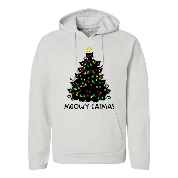 Merry Catmas Cat Christmas Tree Meowy Catmas Gift Performance Fleece Hoodie