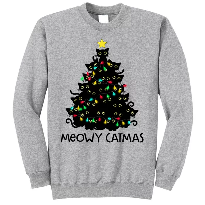 Merry Catmas Cat Christmas Tree Meowy Catmas Gift Tall Sweatshirt