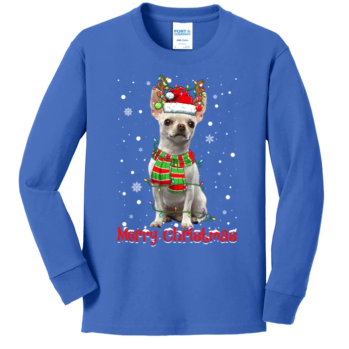 Merry Christmas Cute Chihuahua Dog Xmas Lights Pajama Meaningful Gift Kids Long Sleeve Shirt