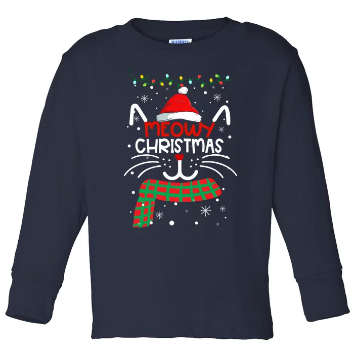 Meowy Catmas Cat Christmas Funny Xmas Girl Boy Gifts Toddler Long Sleeve Shirt