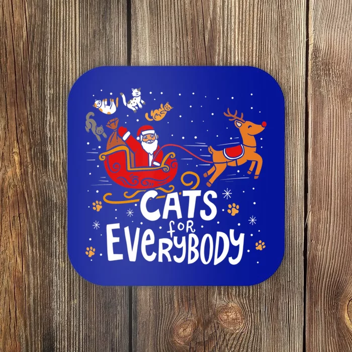 Merry Christmas Cats For Everybody Reindeer Xmas Santa Claus Gift Coaster