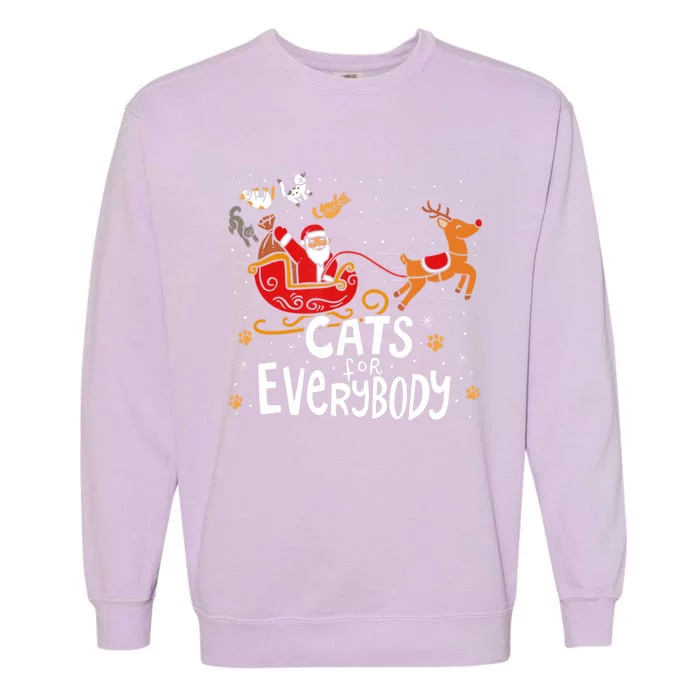 Merry Christmas Cats For Everybody Reindeer Xmas Santa Claus Gift Garment-Dyed Sweatshirt