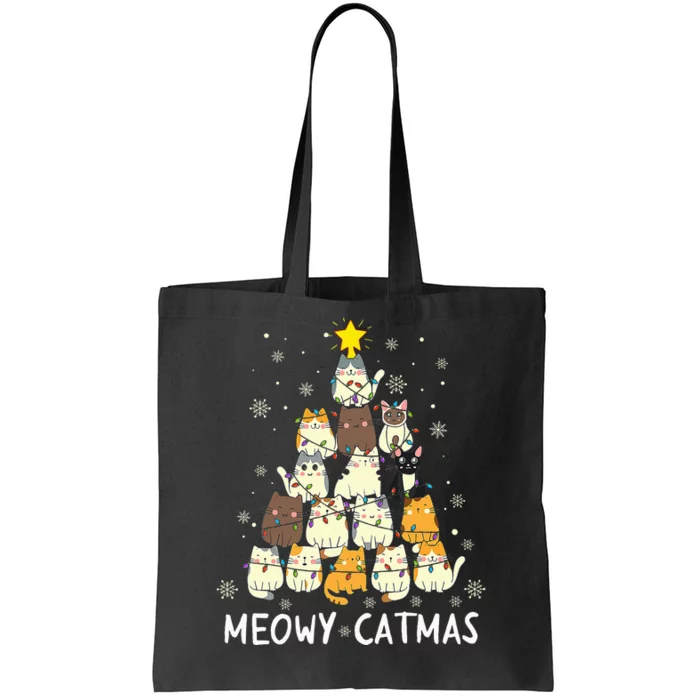 Meowy Catmas Cat Christmas Tree Xmas  Funny Santa Tote Bag