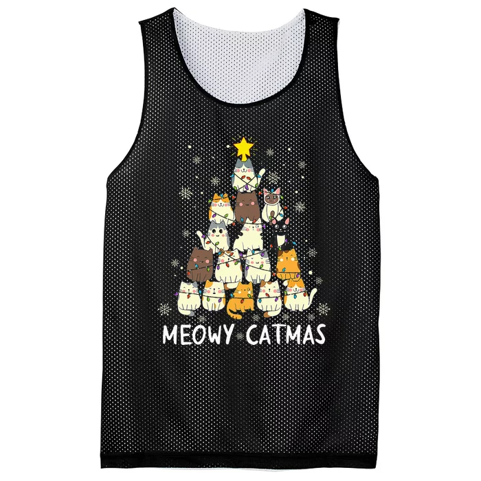 Meowy Catmas Cat Christmas Tree Xmas  Funny Santa Mesh Reversible Basketball Jersey Tank