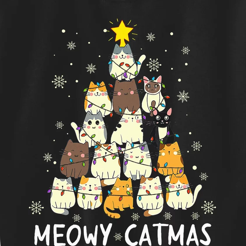 Meowy Catmas Cat Christmas Tree Xmas  Funny Santa Kids Sweatshirt