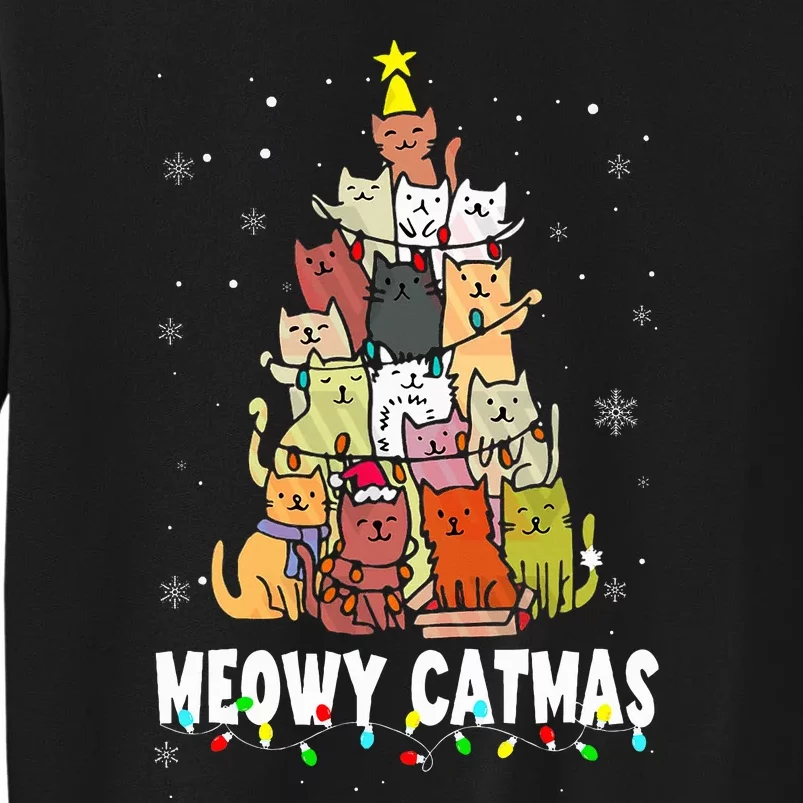 Meowy Catmas Cat Christmas Tree Xmas Tall Sweatshirt