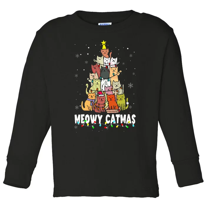 Meowy Catmas Cat Christmas Tree Xmas Toddler Long Sleeve Shirt