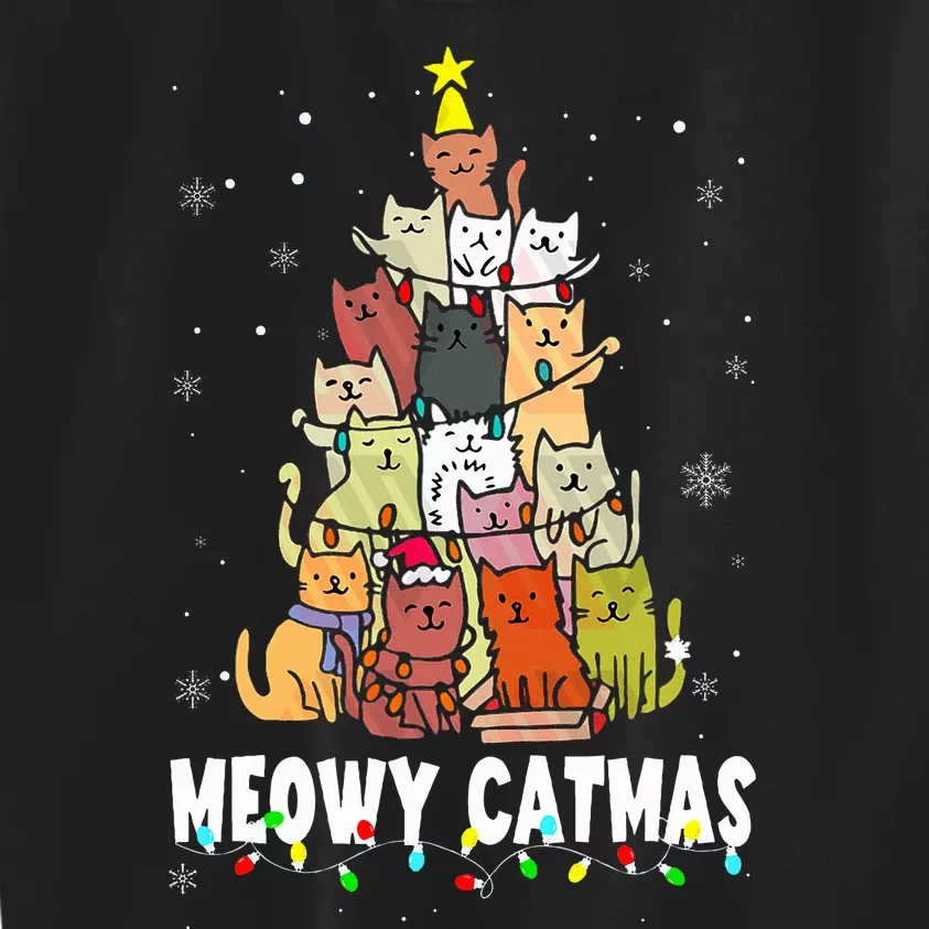 Meowy Catmas Cat Christmas Tree Xmas Kids Sweatshirt