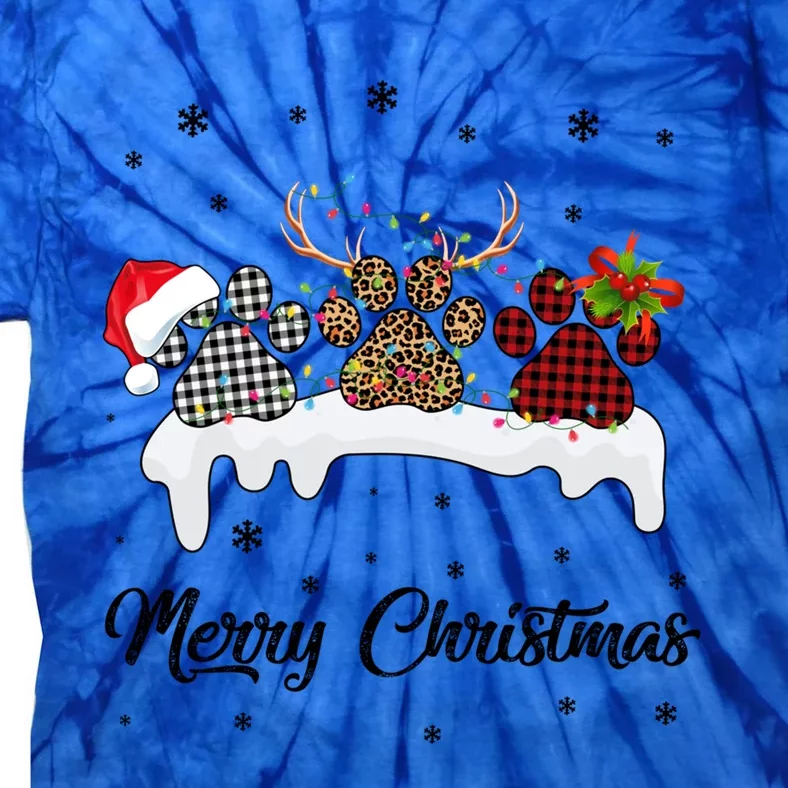 Merry Christmas Dog Paw Santa Hat Reindeer Horns Dog Lover Cute Gift Tie-Dye T-Shirt