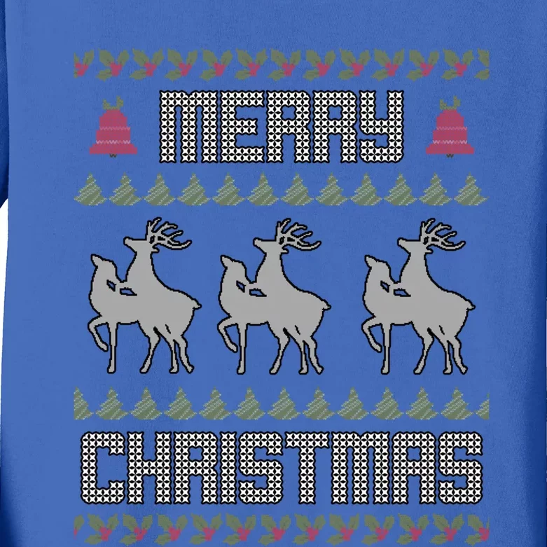 Merry Christmas Deers Humping Funny Holiday Reindeer Gift Kids Long Sleeve Shirt