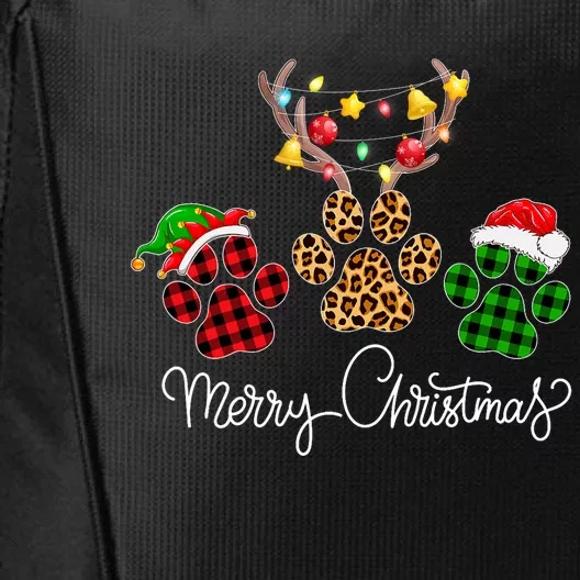 Merry Christmas Dog Paws Lights Buffalo Plaid & Leopard Xmas City Backpack