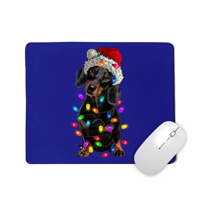 Merry Christmas Dachshund Santa Hat Lights Xmas Cute Gift Mousepad