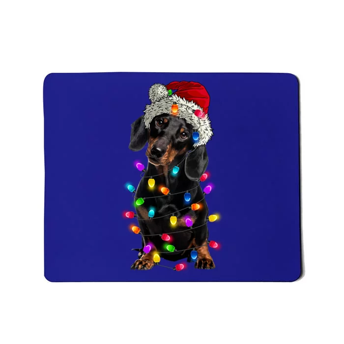 Merry Christmas Dachshund Santa Hat Lights Xmas Cute Gift Mousepad