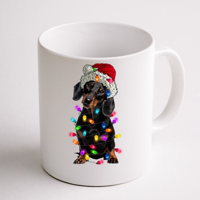 Merry Christmas Dachshund Santa Hat Lights Xmas Cute Gift Front & Back Coffee Mug