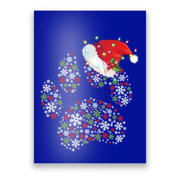 Merry Christmas Dog Paws Lights Santa Hat Snowflake Xmas Cute Gift Poster