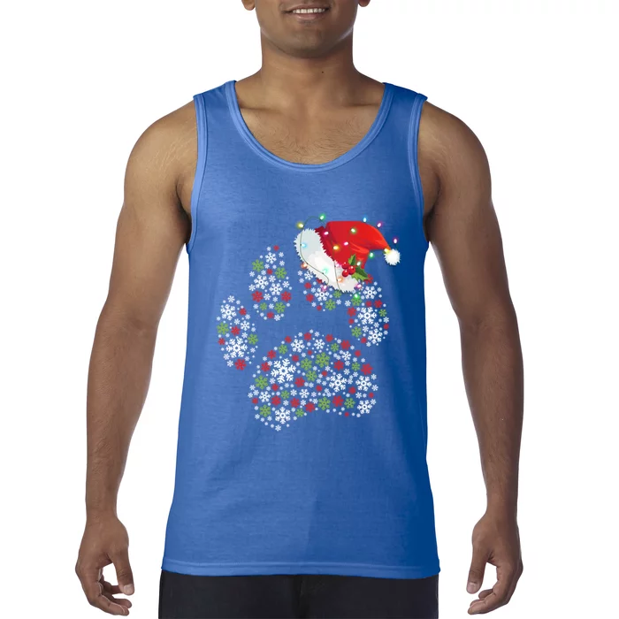 Merry Christmas Dog Paws Lights Santa Hat Snowflake Xmas Cute Gift Tank Top