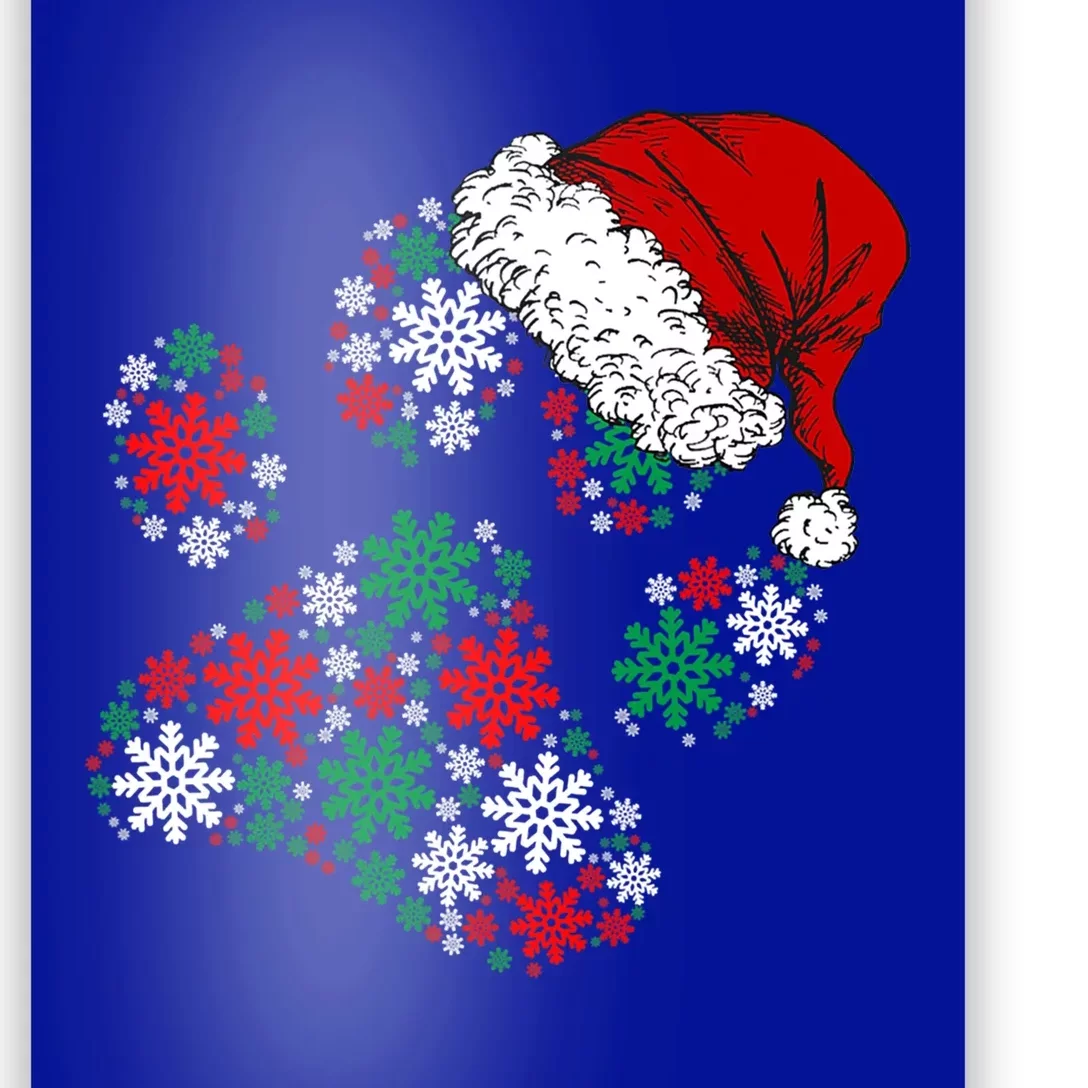 Merry Christmas Dog Paws Lights Santa Hat Snowflake Xmas Gift Poster