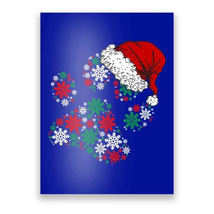 Merry Christmas Dog Paws Lights Santa Hat Snowflake Xmas Gift Poster