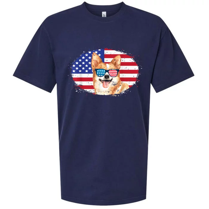 Merica Corgi Dog 4th Of July American Flag Sueded Cloud Jersey T-Shirt