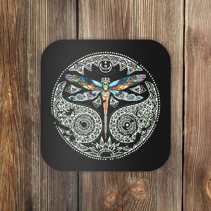 Magical Colorful Dragonfly Tribal Mandala Coaster