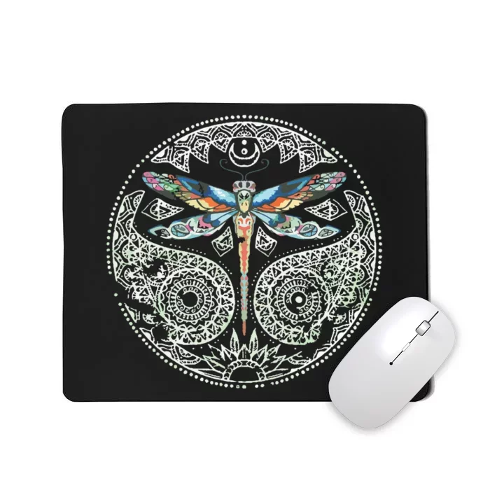 Magical Colorful Dragonfly Tribal Mandala Mousepad