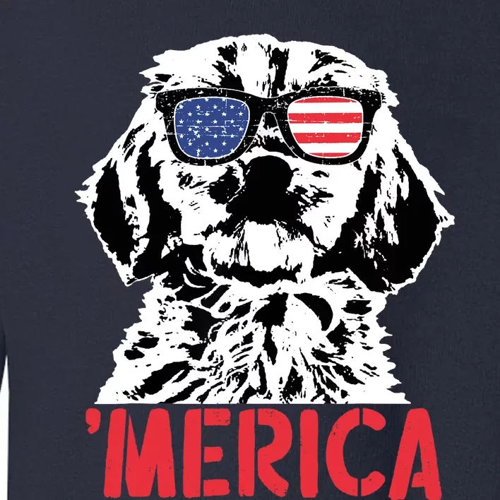 Merica Cockapoo Dog American Flag Sunglasses 4th Of July Toddler Sweatshirt