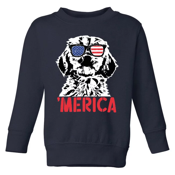 Merica Cockapoo Dog American Flag Sunglasses 4th Of July Toddler Sweatshirt