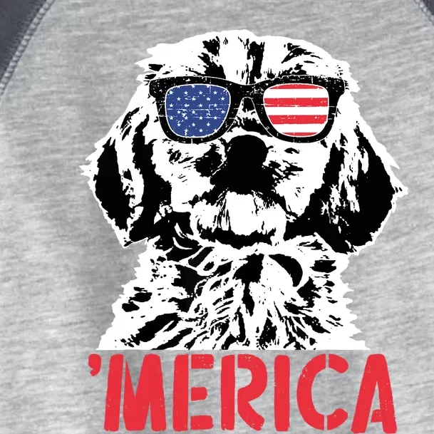 Merica Cockapoo Dog American Flag Sunglasses 4th Of July Toddler Fine Jersey T-Shirt