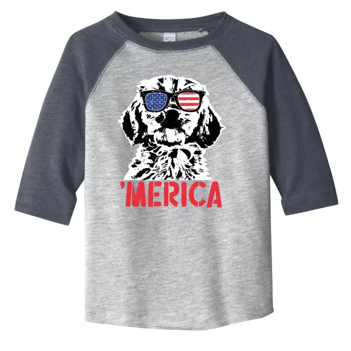 Merica Cockapoo Dog American Flag Sunglasses 4th Of July Toddler Fine Jersey T-Shirt