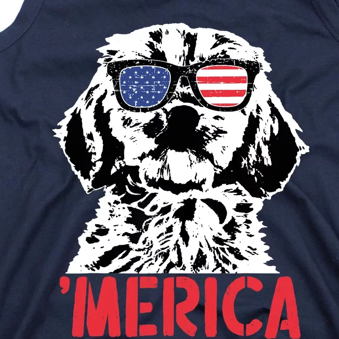 Merica Cockapoo Dog American Flag Sunglasses 4th Of July Tank Top