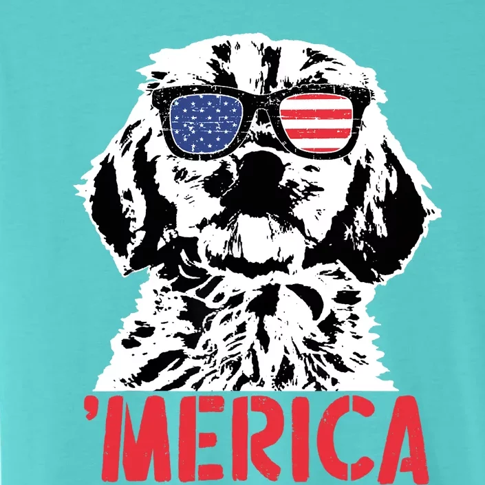 Merica Cockapoo Dog American Flag Sunglasses 4th Of July ChromaSoft Performance T-Shirt