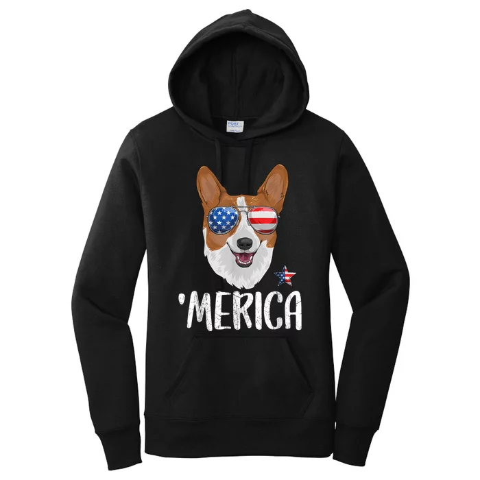 Merica Corgi Dog 4th Of July American Flag Women's Pullover Hoodie