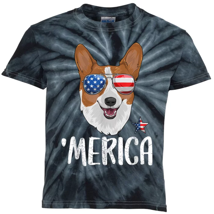 Merica Corgi Dog 4th Of July American Flag Kids Tie-Dye T-Shirt