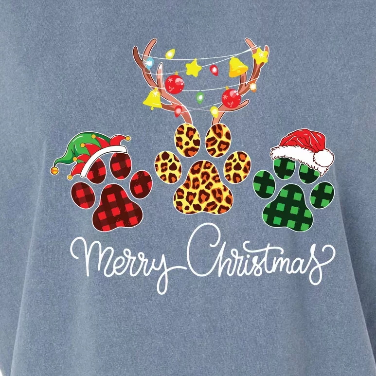 Merry Christmas Dog Paws Lights Buffalo Plaid Leopard Xmas Garment-Dyed Women's Muscle Tee