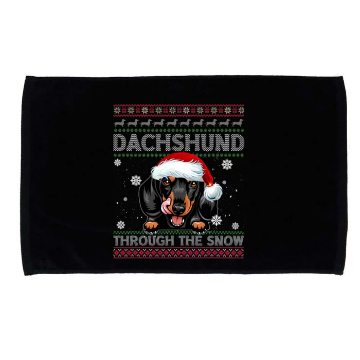 Merry Christmas Dachshund Dog Through The Snow Funny Pajama Gift Microfiber Hand Towel