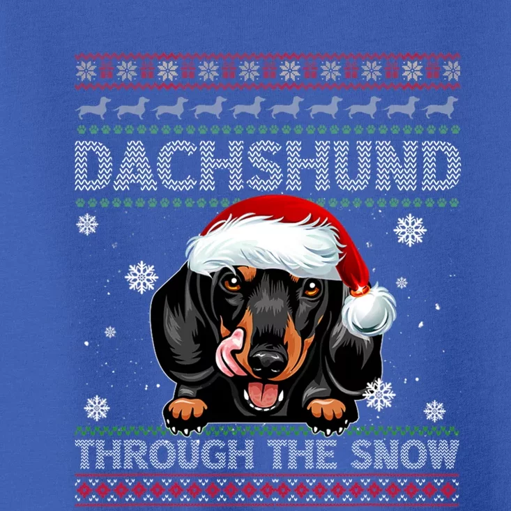 Merry Christmas Dachshund Dog Through The Snow Funny Pajama Gift Toddler T-Shirt