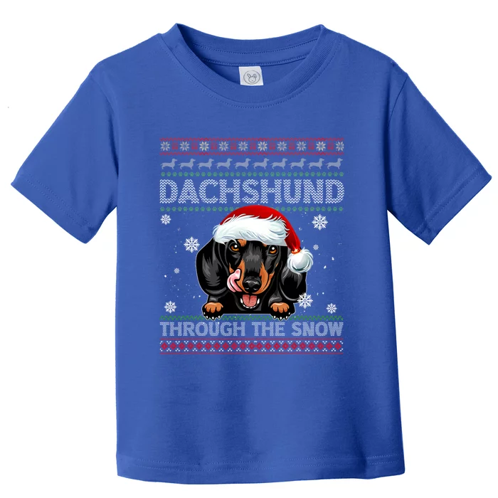 Merry Christmas Dachshund Dog Through The Snow Funny Pajama Gift Toddler T-Shirt