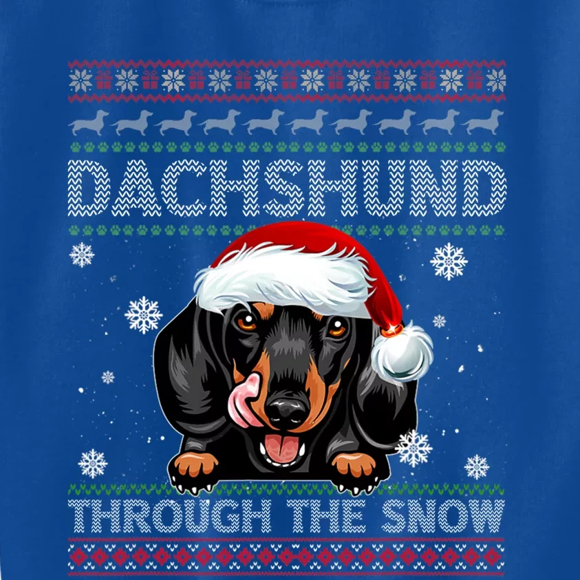 Merry Christmas Dachshund Dog Through The Snow Funny Pajama Gift Kids Sweatshirt