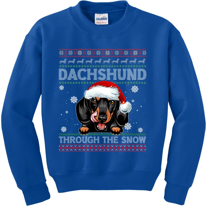 Merry Christmas Dachshund Dog Through The Snow Funny Pajama Gift Kids Sweatshirt