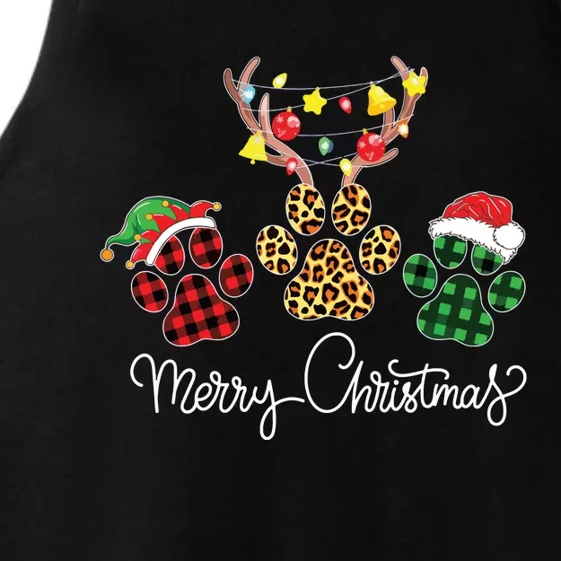 Merry Christmas Dog Paws Lights Buffalo Plaid Leopard Xmas Ladies Tri-Blend Wicking Tank