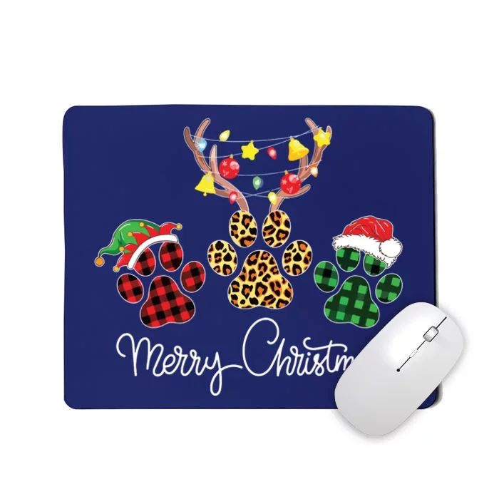 Merry Christmas Dog Paws Lights Buffalo Plaid Leopard Xmas Mousepad