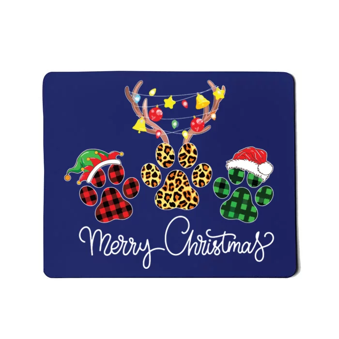 Merry Christmas Dog Paws Lights Buffalo Plaid Leopard Xmas Mousepad