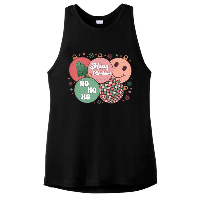 Merry Christmas Disco Ball Ho Ho Ho Ladies Tri-Blend Wicking Tank