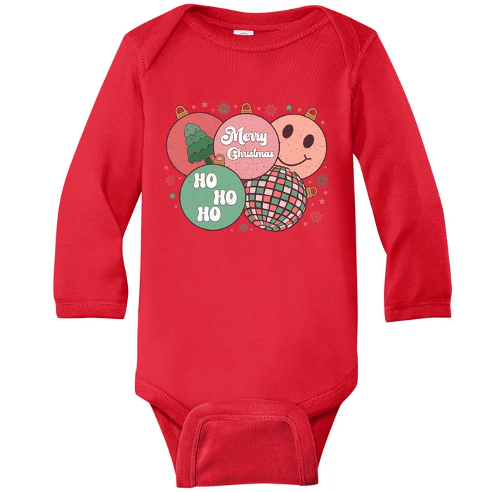 Merry Christmas Disco Ball Ho Ho Ho Baby Long Sleeve Bodysuit