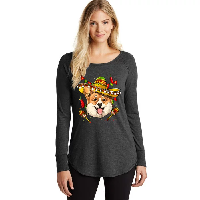 Mexico Cinco De Mayo Corgi Dog Lover Sombrero Mexican Party Women's Perfect Tri Tunic Long Sleeve Shirt